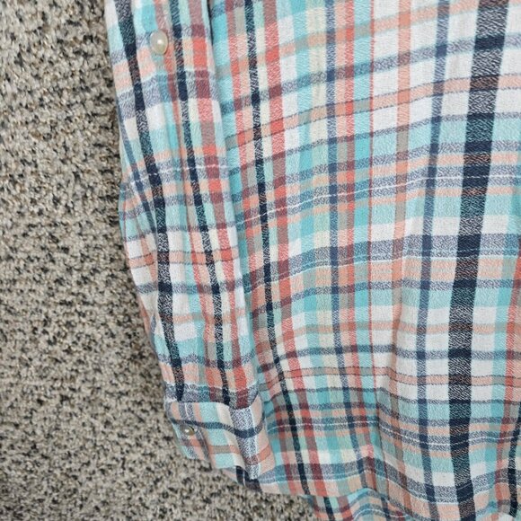 Soft Surroundings Top Womens PM Petite Medium Blue Plaid Button Up Collared - Picture 3 of 7